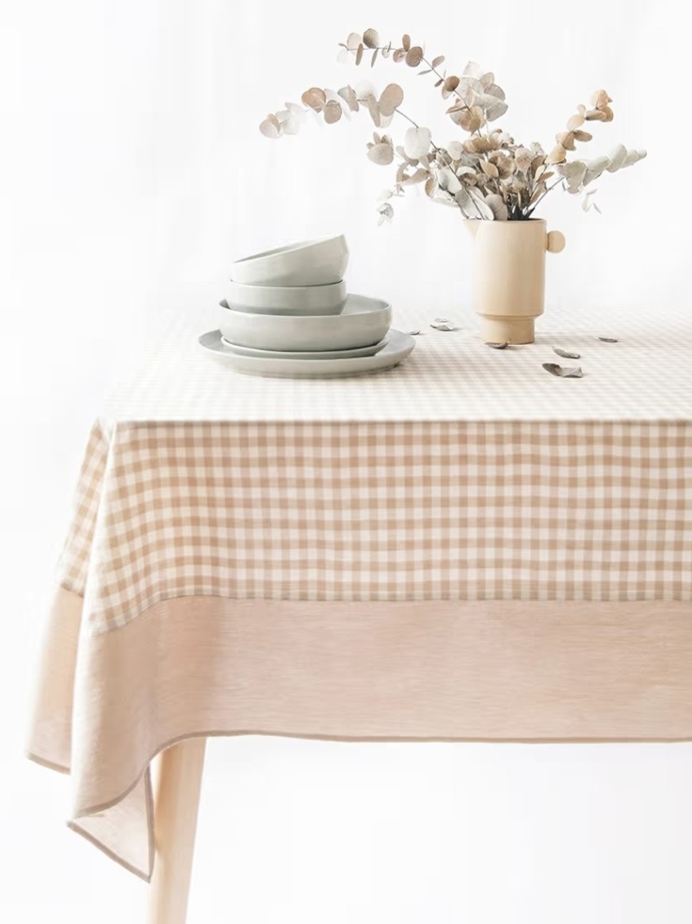 Neutral Beige Gingham Tablecloth by Monday Moose Size 86x60 Rectangular
